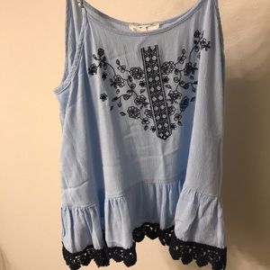 Light/dark blue embroidered tank